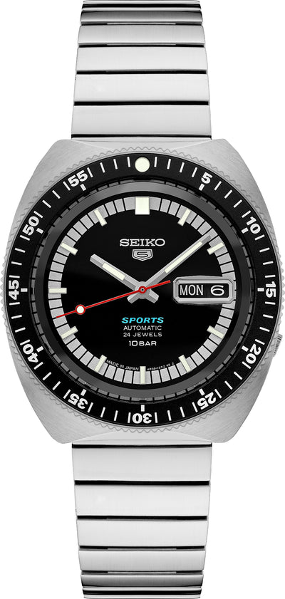 Gents Seiko Automatic Sports Watch Black Dial and Bezel Watch
