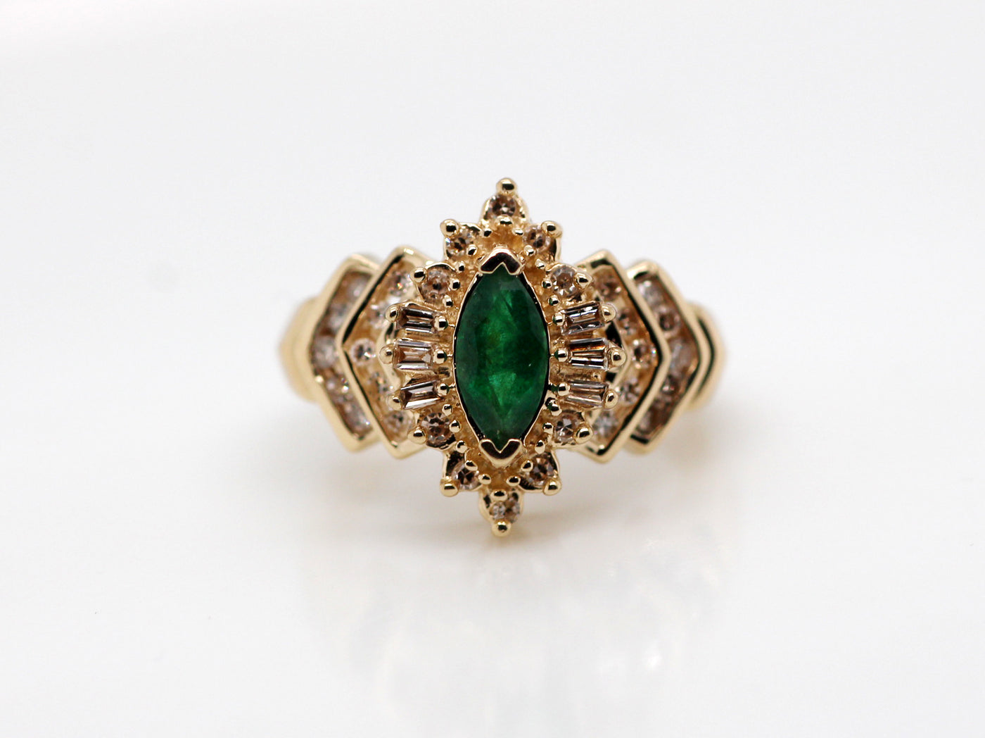 ESTATE 14KY .50 CT EMERALD AND DIAMOND RING .48 CTTW H-SI2