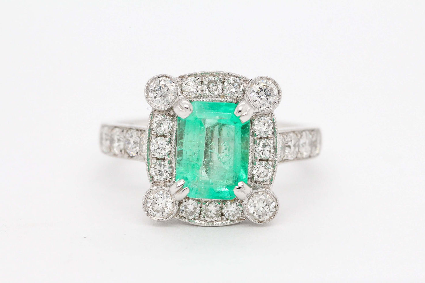 18kw 1.53 ct emerald and diamond ring, 1.00 cttw gh-si2 image