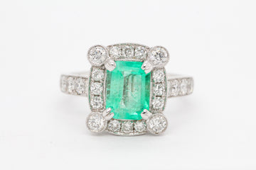 18kw 1.53 ct emerald and diamond ring, 1.00 cttw gh-si2