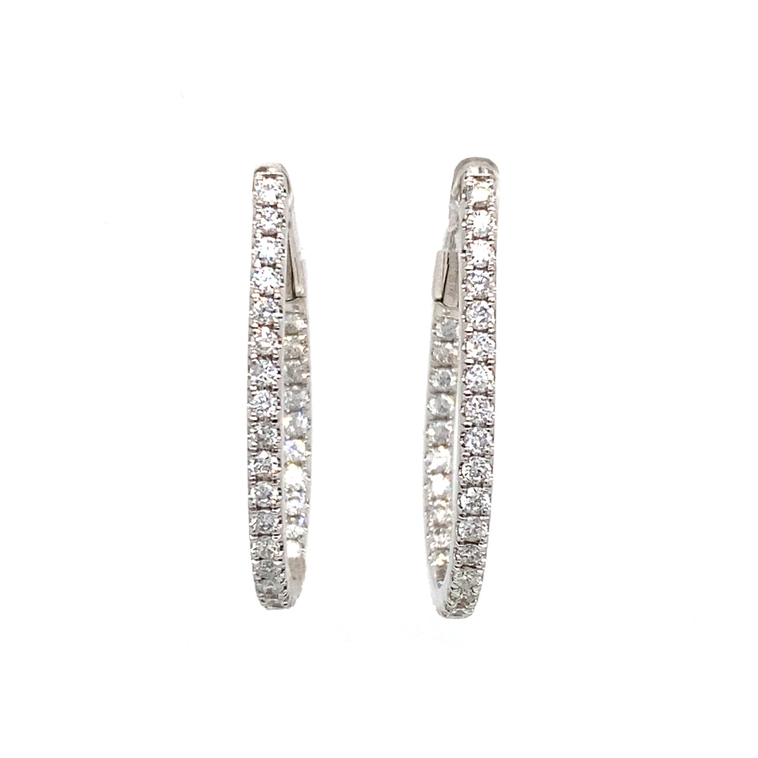18KW .91 Cttw Diamond Hoop Earrings