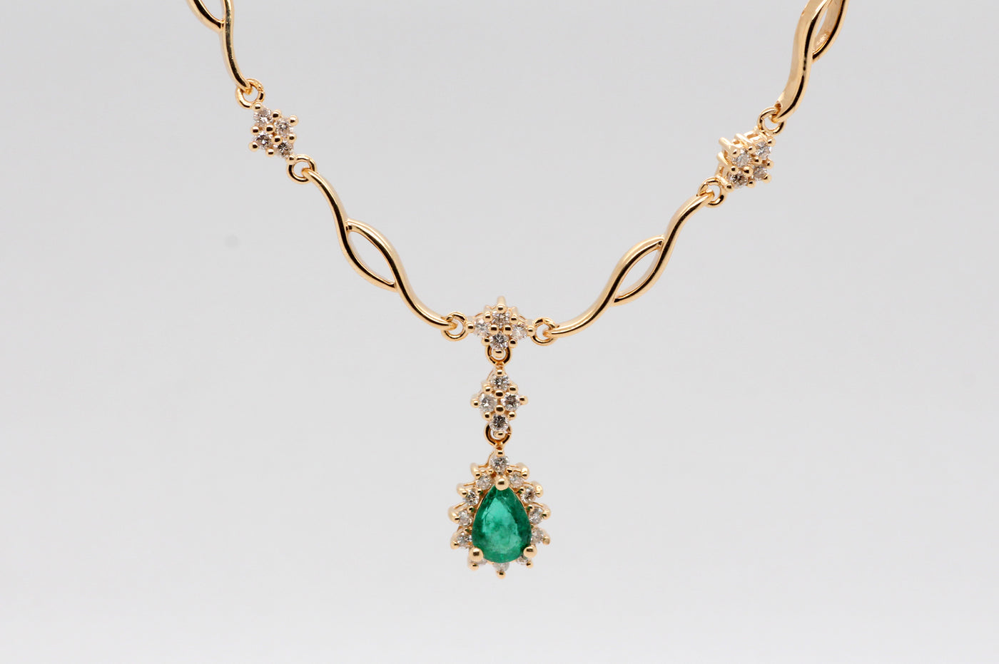 14KY Emerald and Diamond Necklace