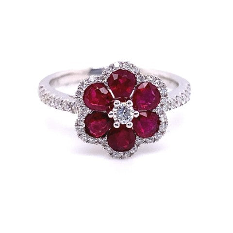 18KW 1.07 Ct Ruby and .35 Cttw Diamond Ring