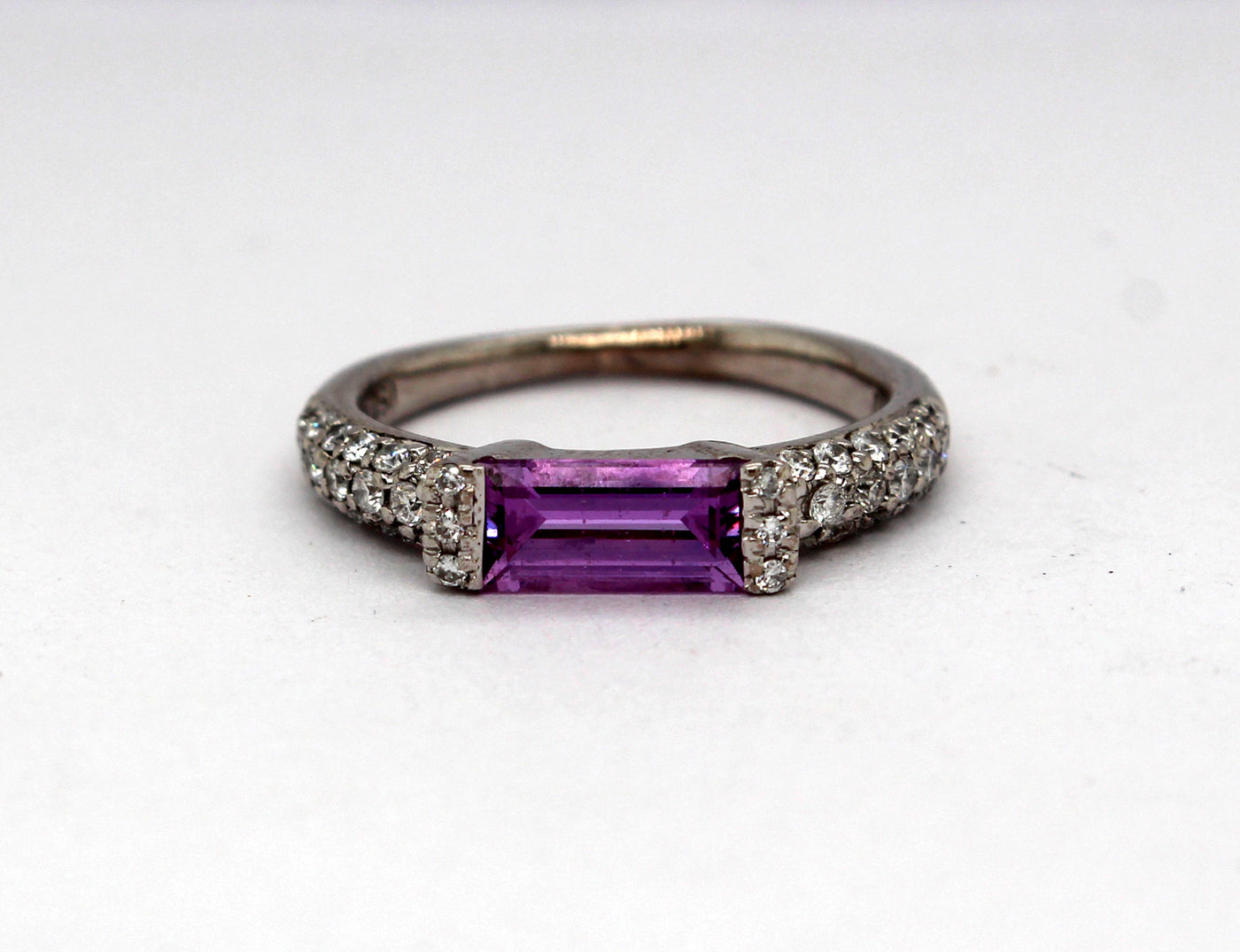 Estate 18KW .75 Ct Pink Sapphire and .33 Cttw Diamond Ring F in Color