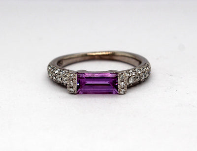 Estate 18KW .75 Ct Pink Sapphire and .33 Cttw Diamond Ring F in Color