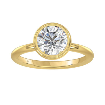 14KY 1.00 Ct Lab Grown Round Brilliant Bezel Set Solitaire Ring