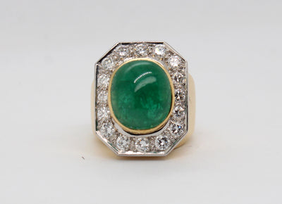 Estate  18KTT 8.5 Ct Emerald and .75 Cttw Diamond Ring G in Color and