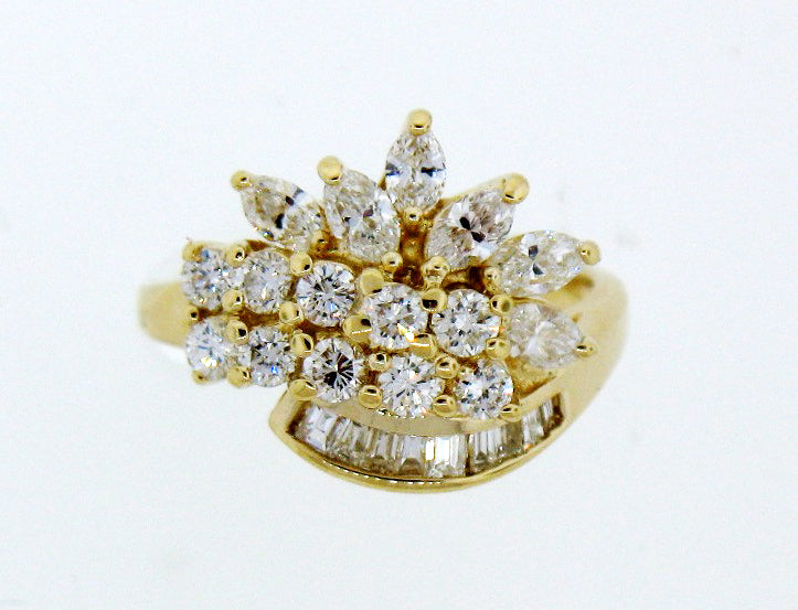 14KY 3/4TW RD/MQ/BG DIA FASHION RING