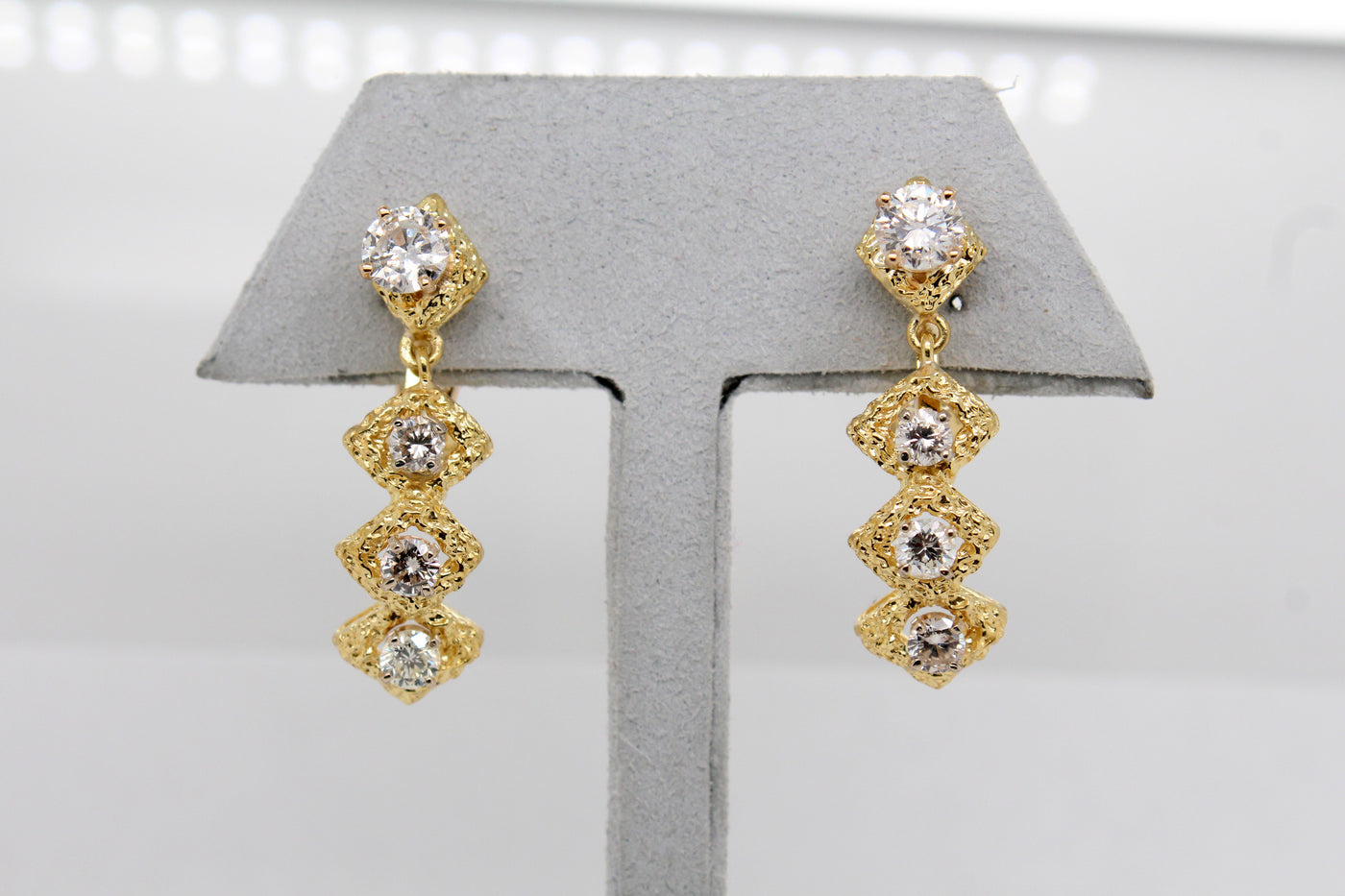 Estate 18KY 2.40 Cttw Diamond Earrings