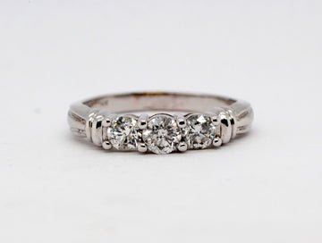 14KW 1.01 Cttw diamond three stone ring, H-I1