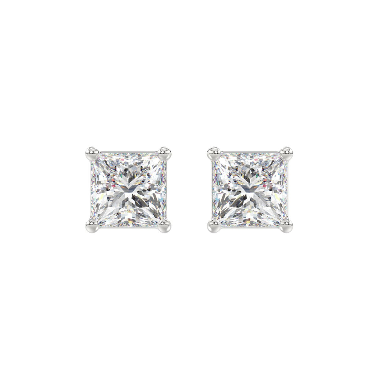 14KW 3.00 Cttw Lab Grown Princess Cut Diamond Solitaire Earrings