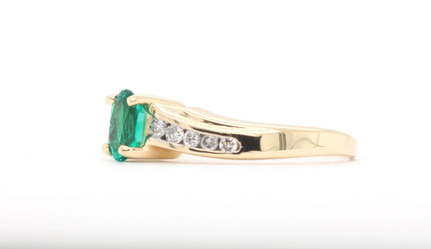 14KY Created Emerald & Diamond Ring