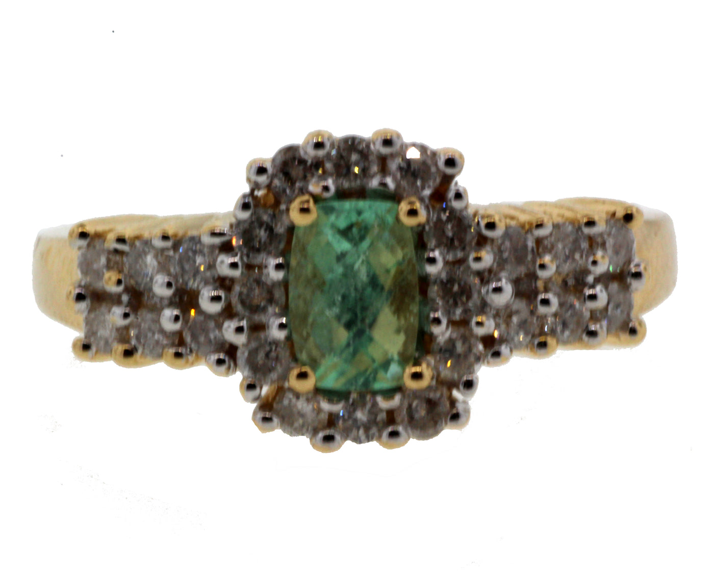 ESTATE 14KY GREEN AMETHYST AND DIAMOND FASHION RING