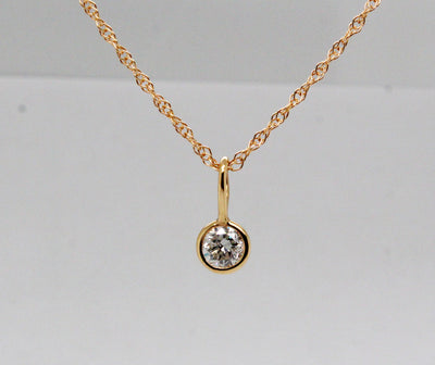 Estate 14KY .51 Ct Solitaire Diamond Bezel Set Pendant
