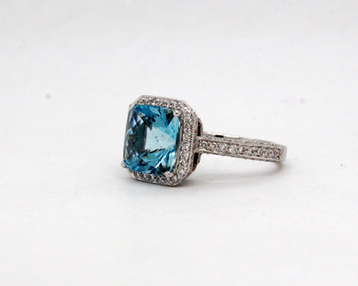 18KW Simon G 3.45 Ct Aquamarine and .90 Cttw Diamond Ring G in Color a