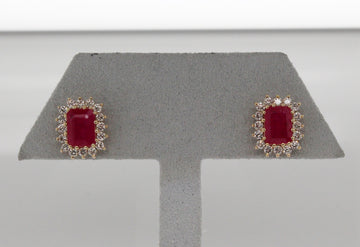 14KY 1.00 Cttw Ruby and .60 Cttw Diamond Earrings H in Color and SI2 i