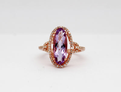 14KR 2.60 Ct Amethyst and .33 Cttw Diamond Ring H in Color and SI1 in