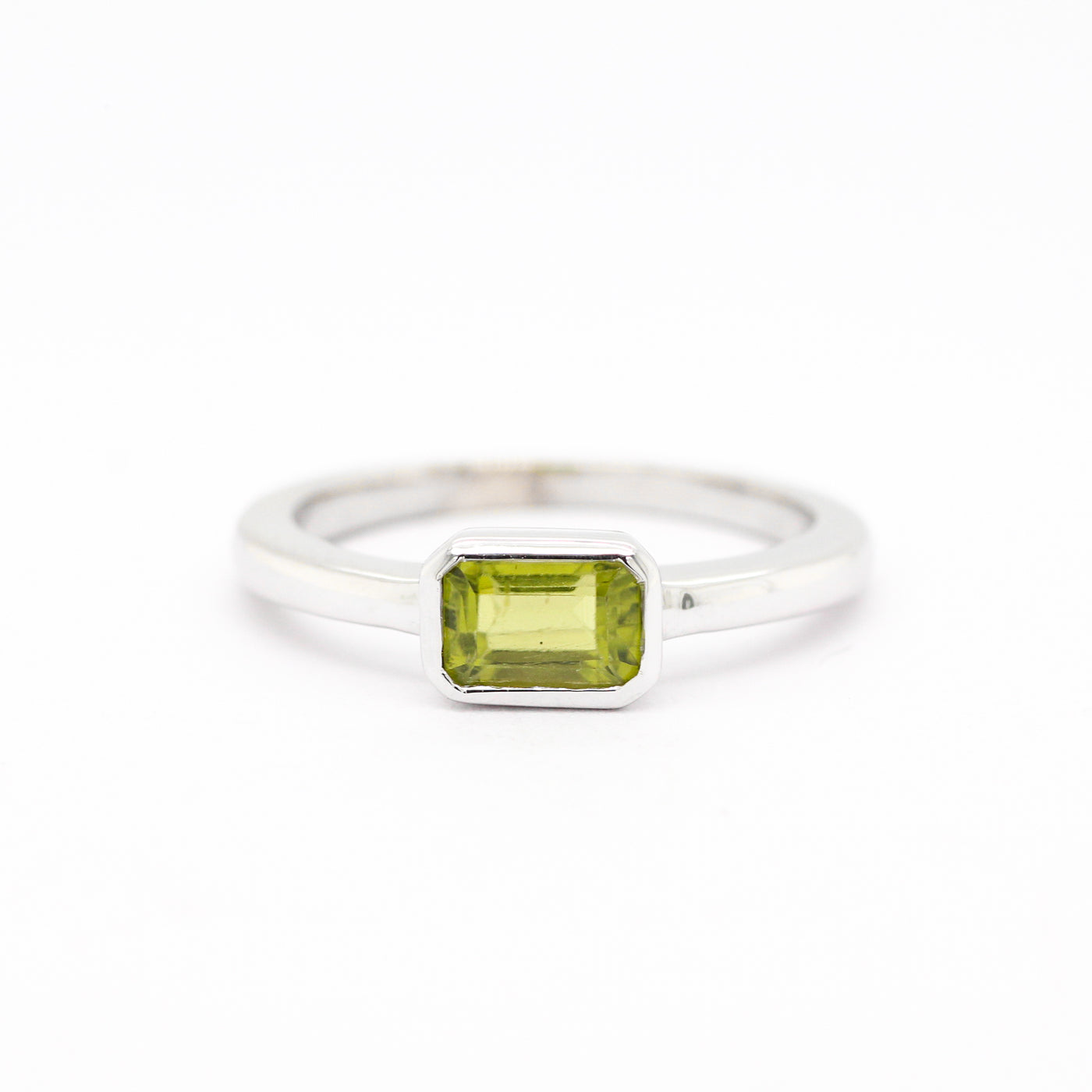 14KW Emerald Cut Peridot Ring