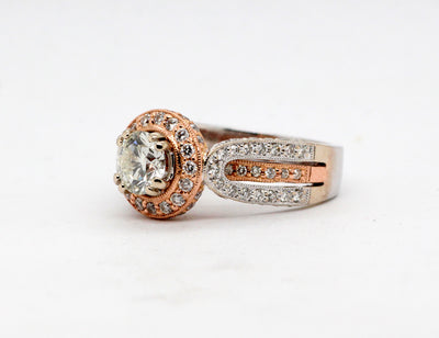 14K Two Tone 1.76 Cttw Diamond Halo Engagement Ring