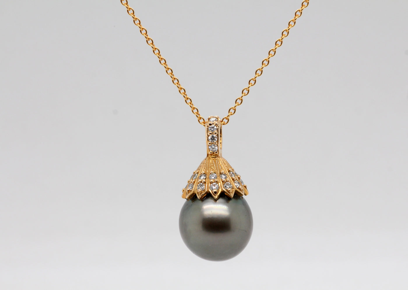 14KY 13 mm Tahitian Pearl and Diamond Pendant