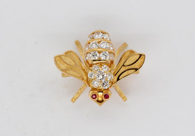 Estate 18KY 1.00 Cttw Diamond and .02 Cttw Ruby Bee Pin by Rosenthal