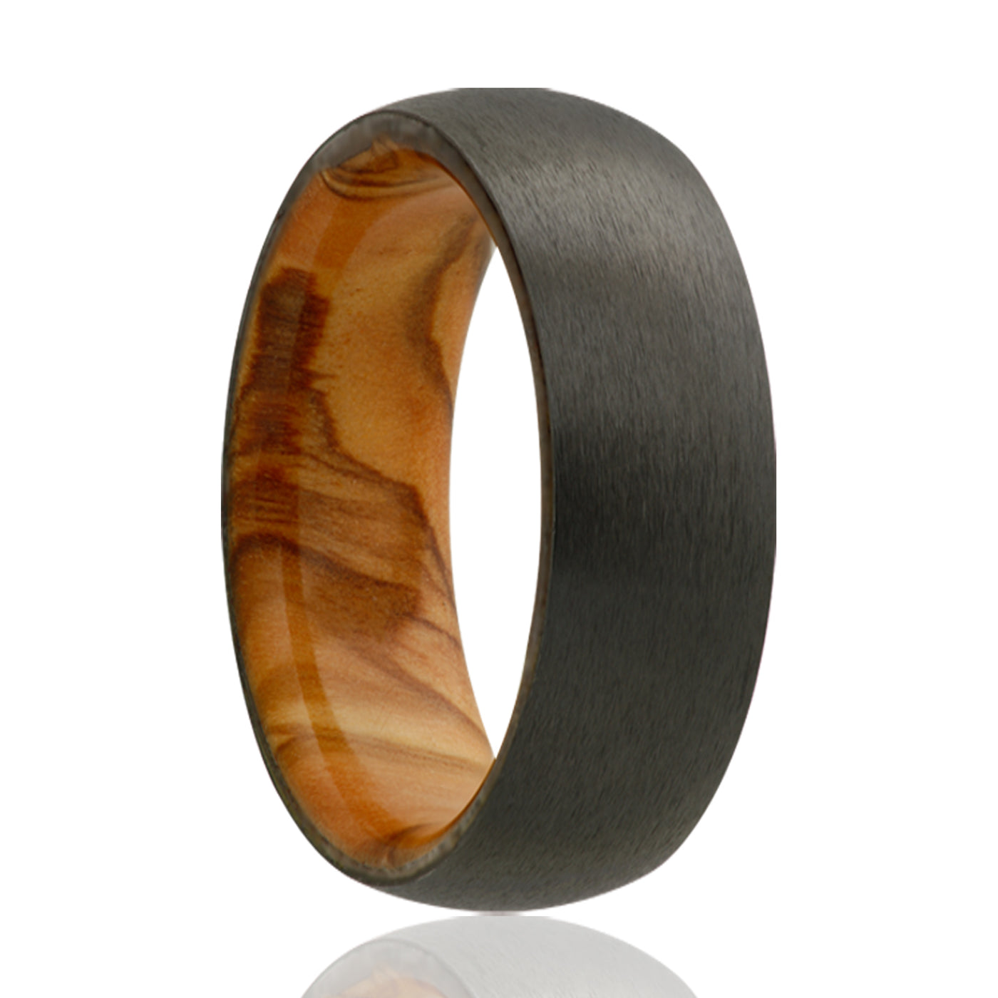 7mm Zirconium Dome satin finish wood sleeve ring