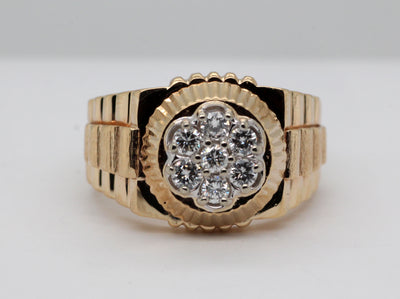 Estate 14KY 1.00 Cttw Diamond Gents Rolex Style Ring H in Color and SI