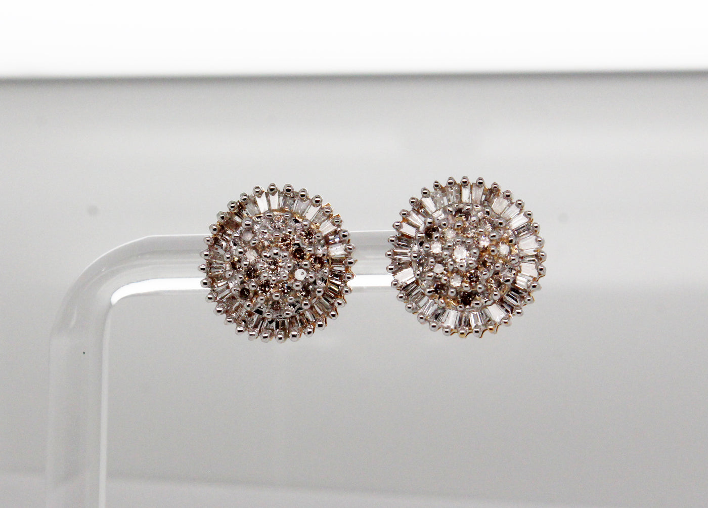 Estate 14KTT .80 Cttw Diamond Cluster Earrings