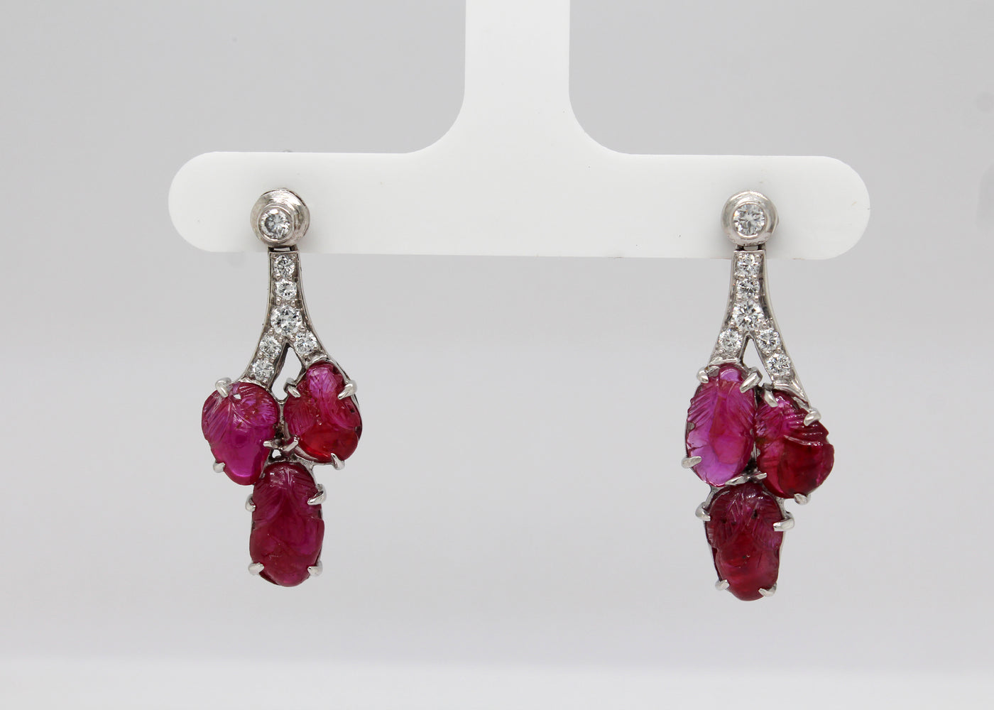Estate Platinum 4.50 Cttw Ruby and .33 Cttw Diamond Earrings