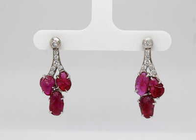 Estate Platinum 4.50 Cttw Ruby and .33 Cttw Diamond Earrings
