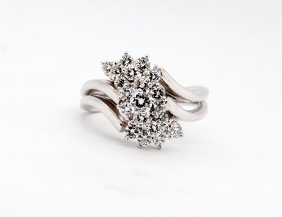 14K White 1.00 Cttw Diamond Waterfall Ring