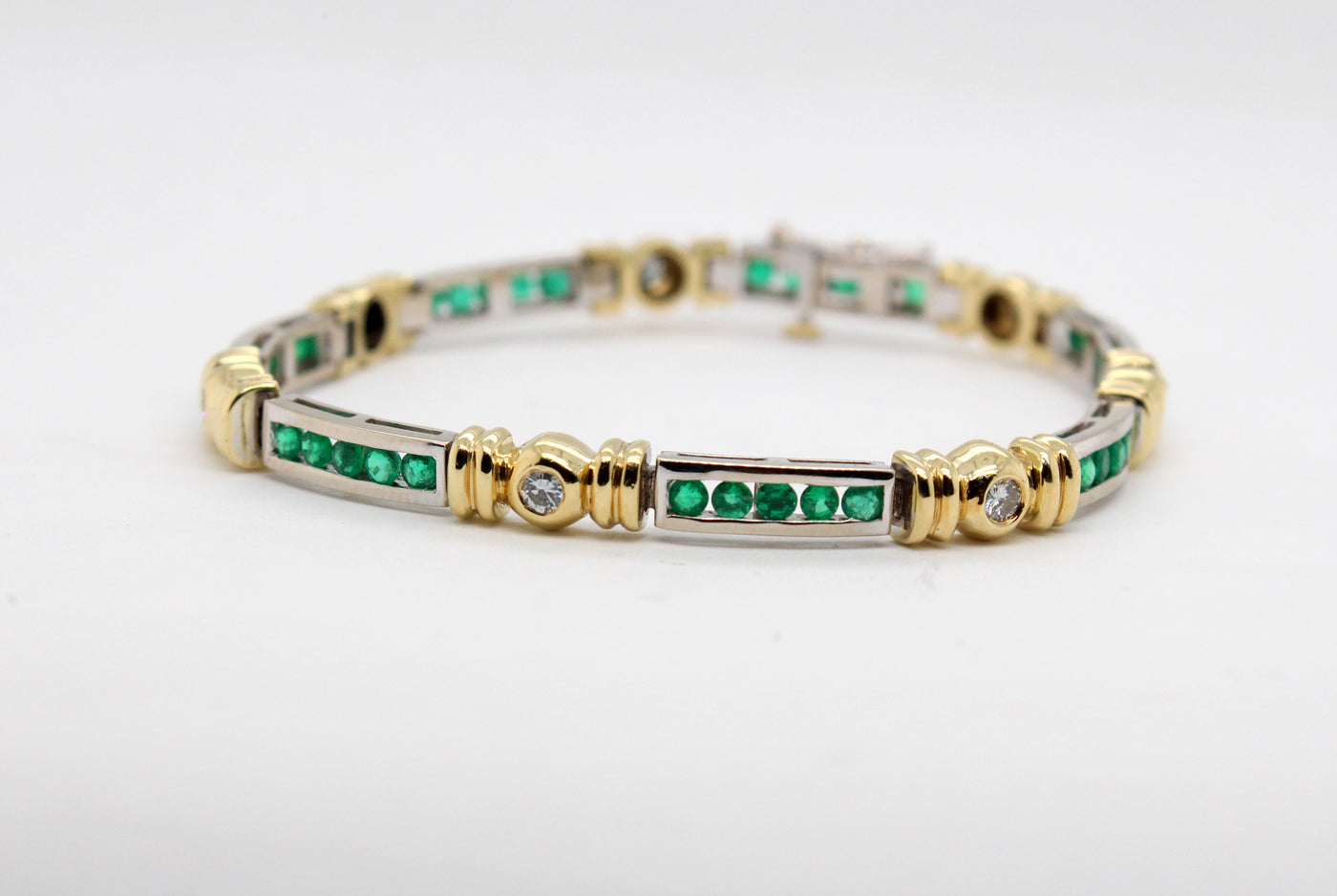 Estate 14KTT 1.50 Cttw Emerald and .40 Cttw Diamond Bracelet H in Colo
