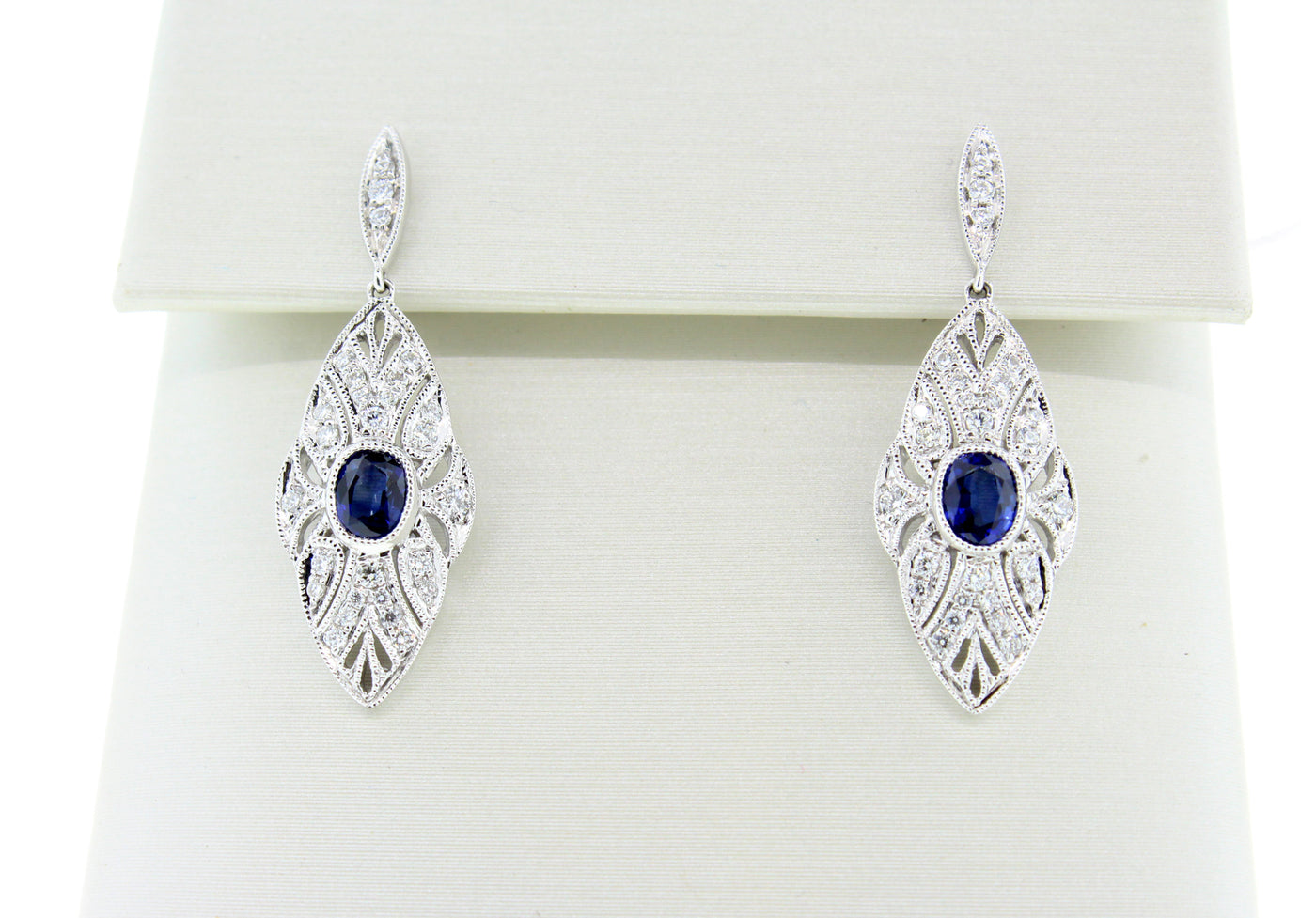 18KW .70 Cttw Sapphire and Diamond Earrings with .28 Cttw in Diamonds image