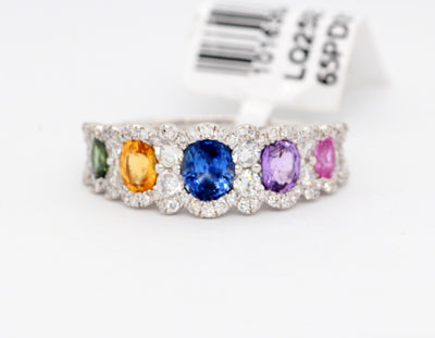 18KW 1.34 Cttw Multi Color Sapphire and Diamond Ring with .62 Cttw in image