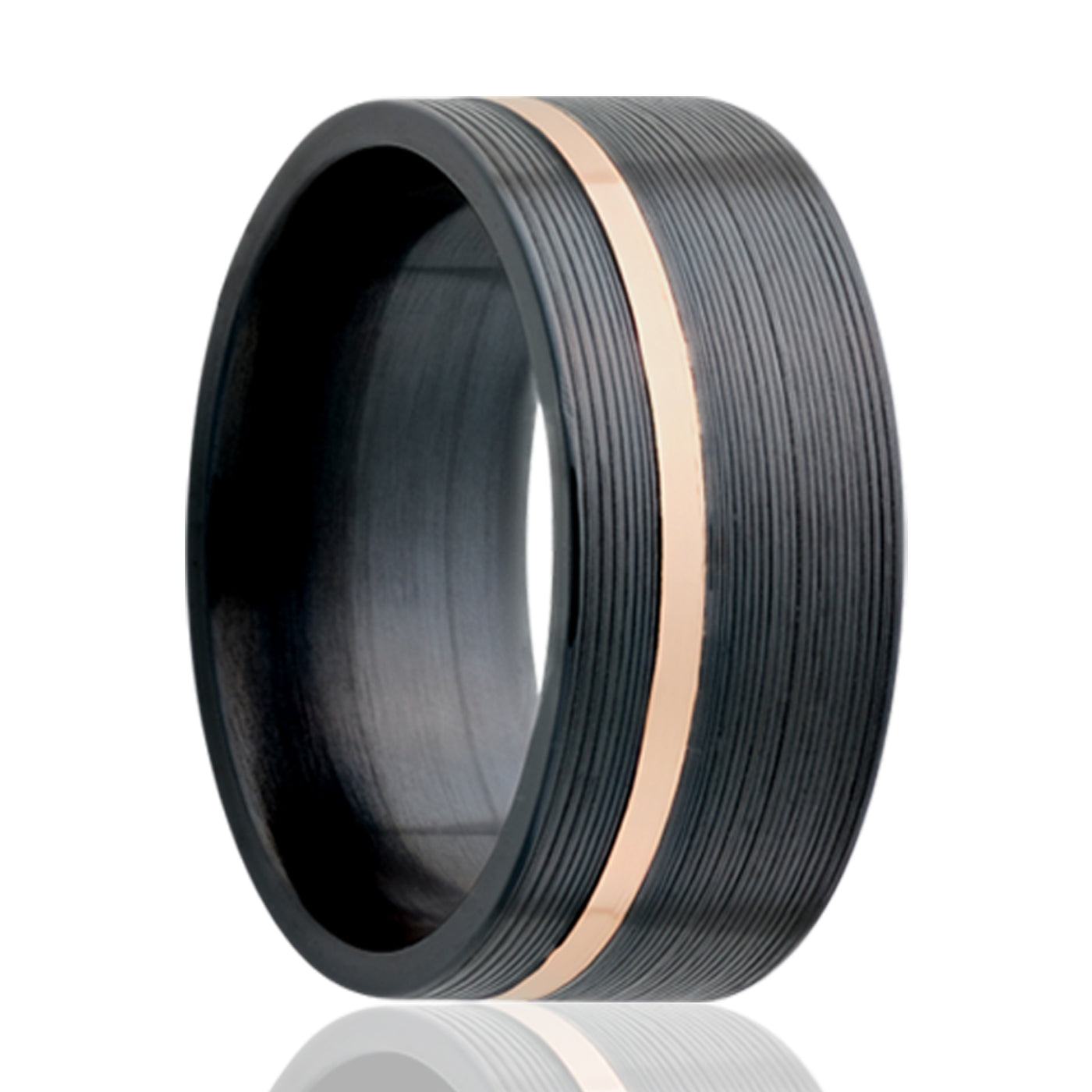 8mm Zirconium pipe cut 14k offset rose gold inlay machine finish ring