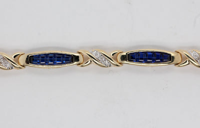 Estate 10KY 2.45 Cttw Synthetic Sapphire and Diamond Bracelet