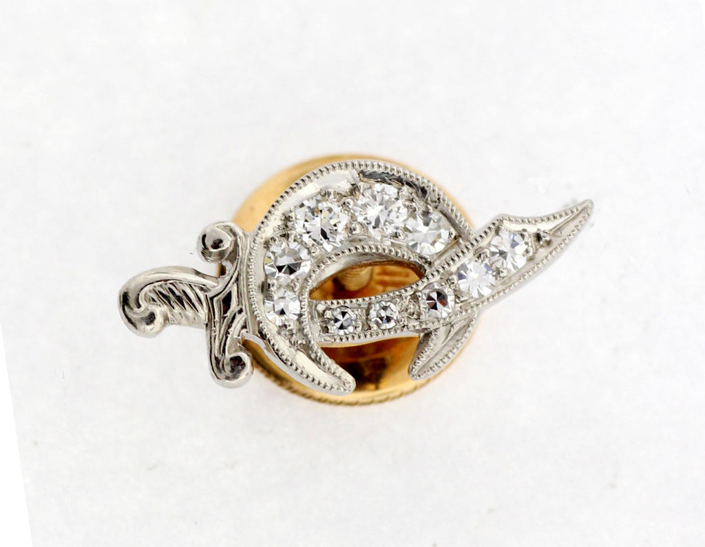 ESTATE PLATINUM .15 CTTW SHRINERS SWORD AND CRESCENT MOON PIN G VS2 Diamond Pins or Brooches in Dallas TX Fullers Jewelry