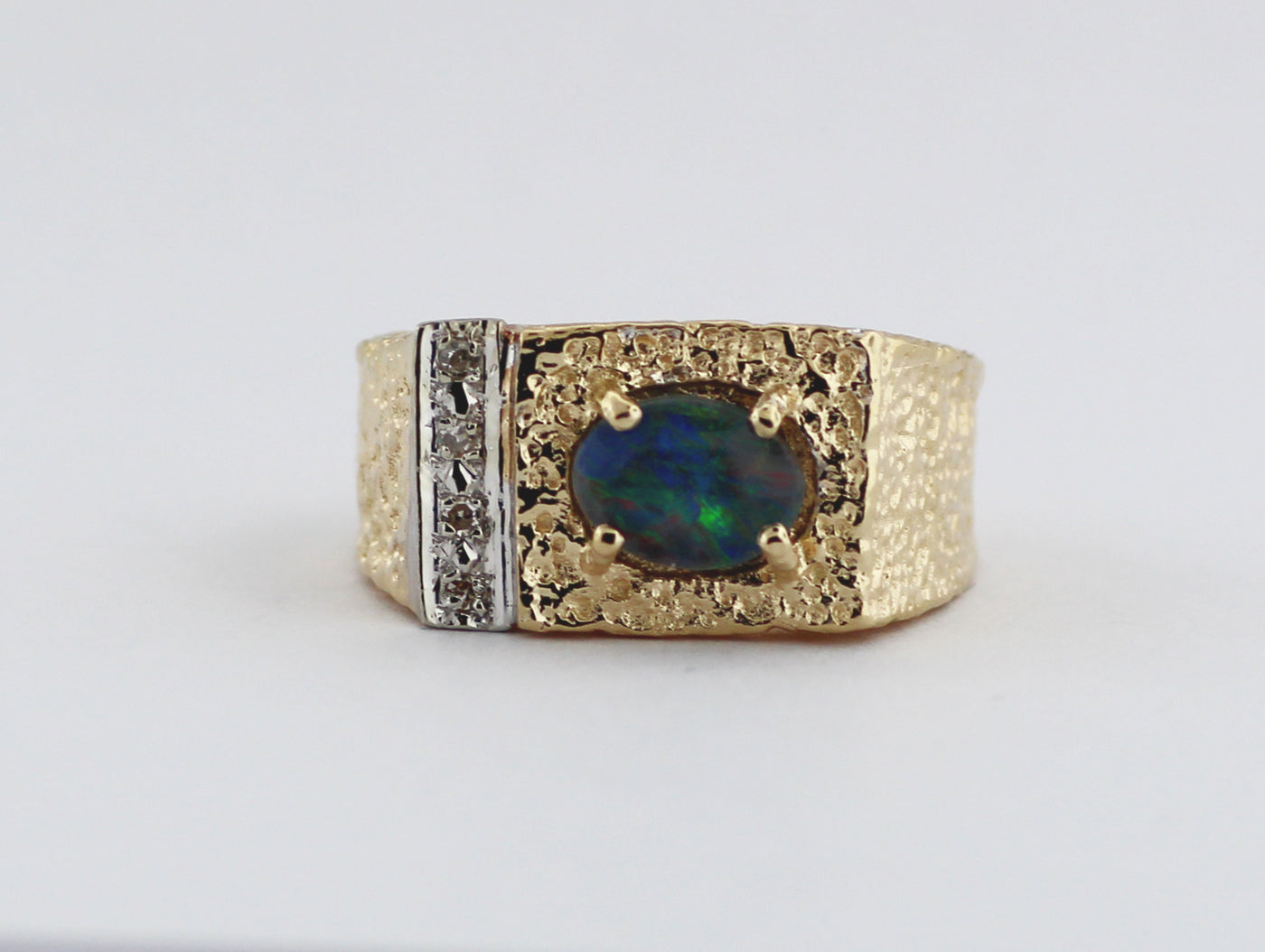 ESTATE 14KY OPAL TRIPLET AND DIAMOND RING .04 CTTW J-I1