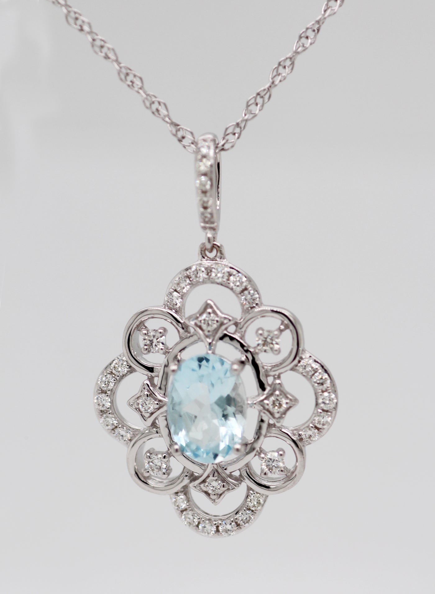 14KW .66 Ct Aquamarine and Diamond Pendant