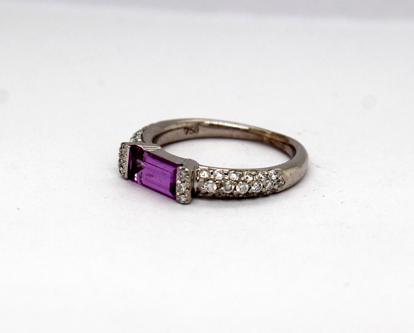 Estate 18KW .75 Ct Pink Sapphire and .33 Cttw Diamond Ring F in Color