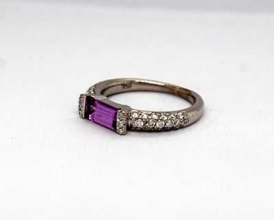 Estate 18KW .75 Ct Pink Sapphire and .33 Cttw Diamond Ring F in Color