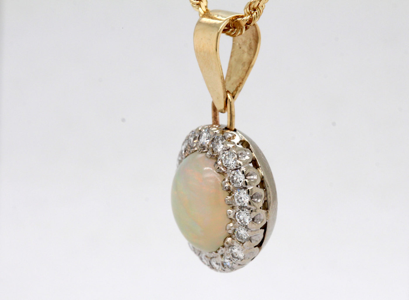 Estate 14KTT 3.00 Ct Opal and .36 Cttw Diamond Pendant