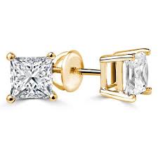 14KY .28 Cttw Princess Cut Diamond Stud Earrings