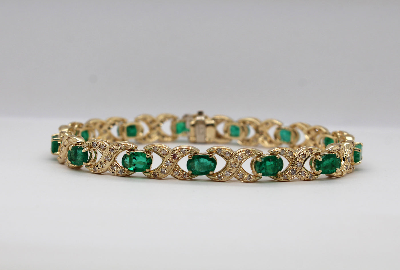 Estate 14KY 5.00 Cttw Oval Emerald and .50 Cttw Diamond Bracelet