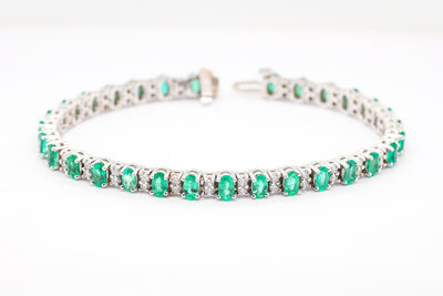 14KW 5.92 CTTW Emerald And Diamond Bracelet