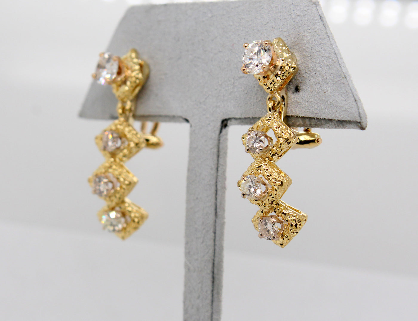 Estate 18KY 2.40 Cttw Diamond Earrings
