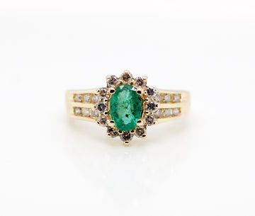 ESTATE 14KY .89 CTTW EMERALD AND DIAMOND .36 CTTW I-I1