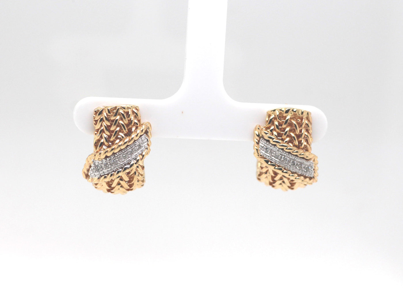 ESTATE 14KY .15 CTTW DIAMOND BASKET WEAVE EARRINGS H-SI2