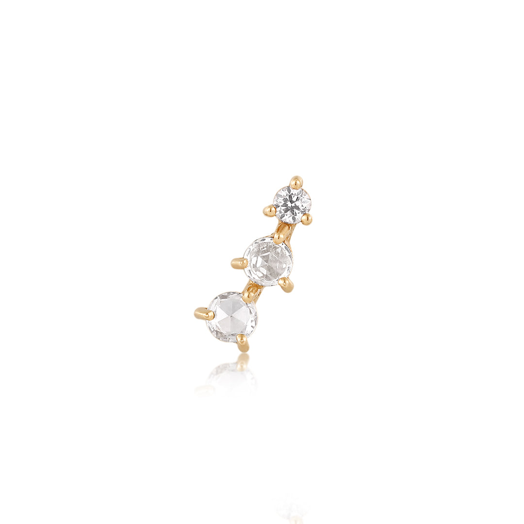 CLARA  Rose Cut Triple White Sapphire  Piercing Earring