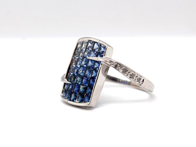 Estate 14KW 1.30 Cttw Multi Shade Blue Sapphire and .05 Cttw Diamond R